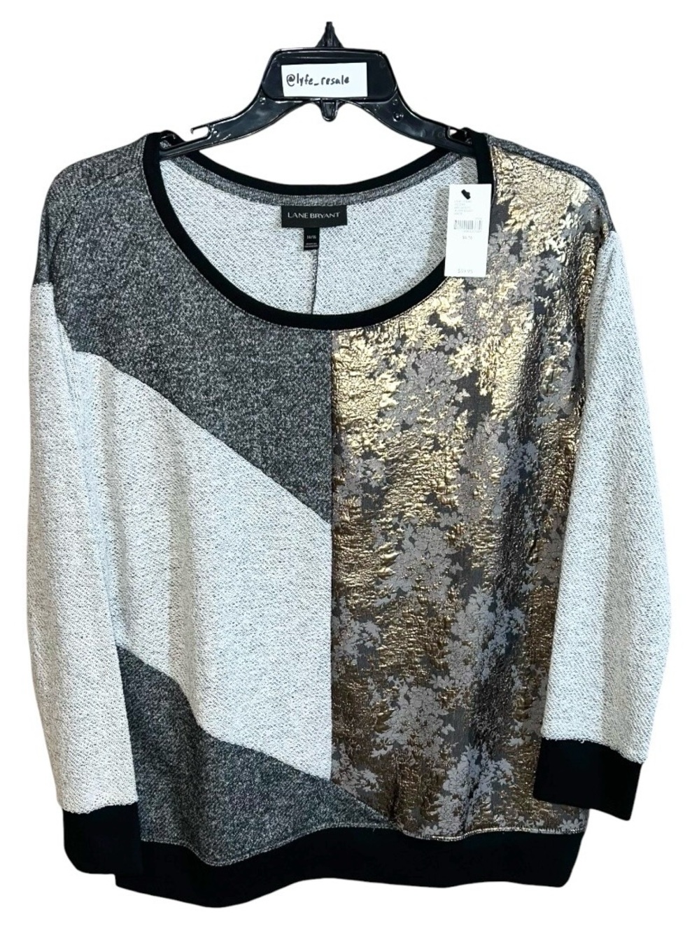 Lane Bryant Long Sleeve Sweater Women’s 14/16 Grey Black Gold